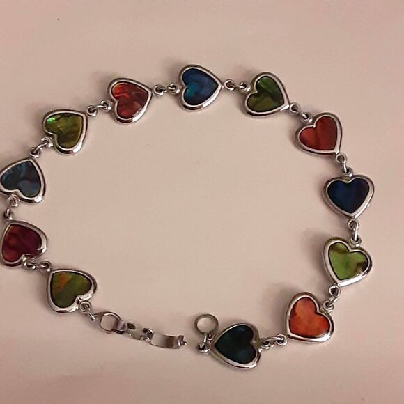 Multicolor silver tone 9" heart shaped bracelet - Picture 1 of 3